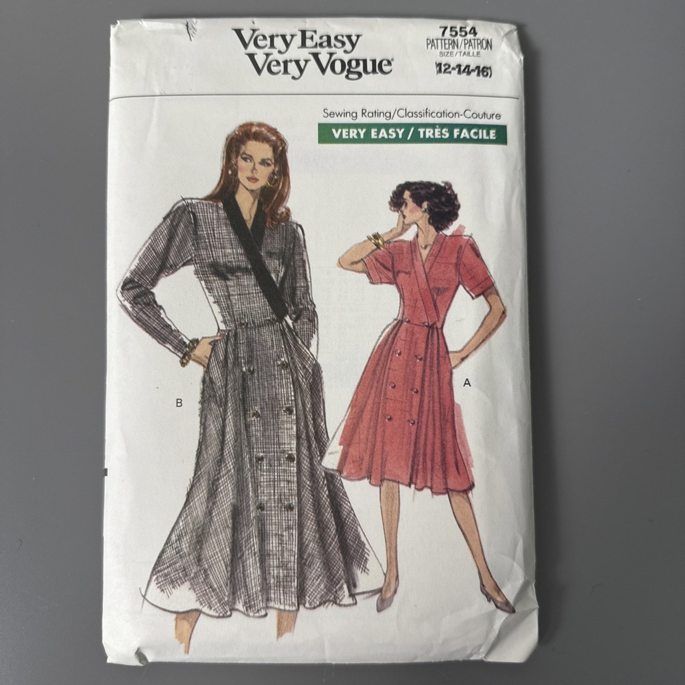 VTG‎ Vogue Sewing Pattern 7554 Dress Size 12 14 16 Uncut Very Easy 1989